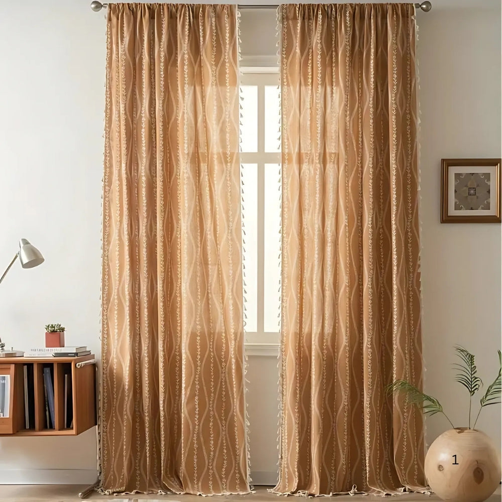 Skanto | Weat mønster beige frynse gardin