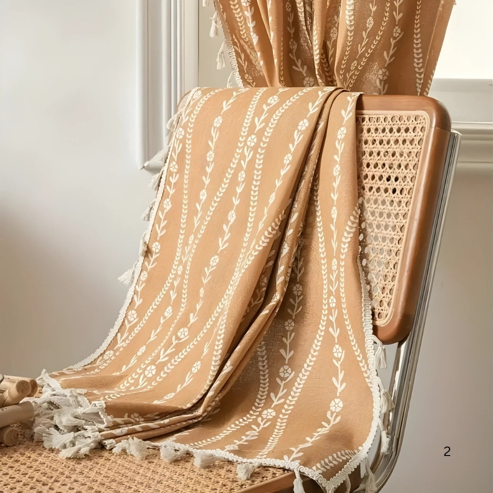 Skanto | Weat mønster beige frynse gardin