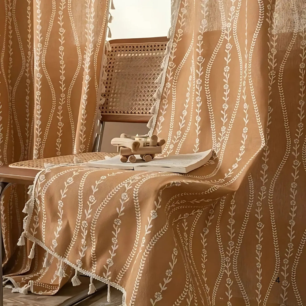 Skanto | Weat mønster beige frynse gardin