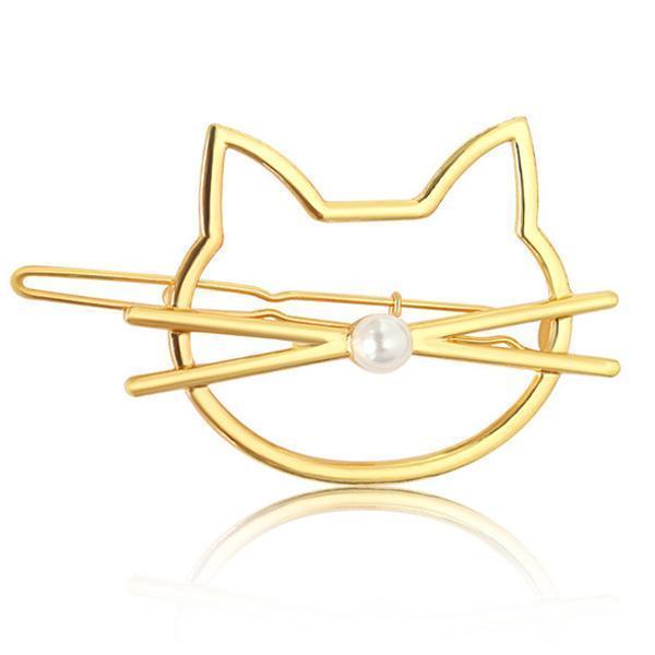 Whiskered Cat Pearl Hair Clip | Skanto