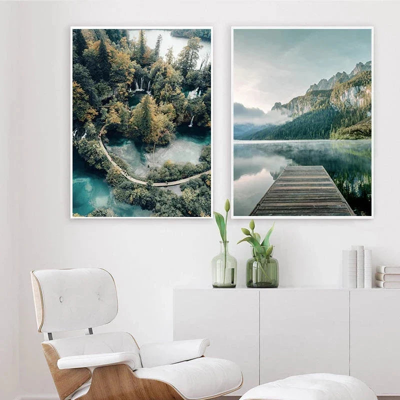 Villnatur Landskap Fjellinnsjø Skog Veggkunst Fine Art Lerretsutskrifter Bilder av Ro for Stue Spisestue Kunst Dekor | Skanto