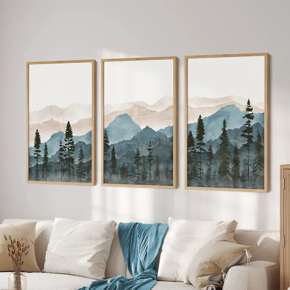 Wald Villmark Fjell Akvarell Veggkunst Fine Art Lerrettrykk Nordiske Landskapsbilder Plakat for Bolig Kunst Dekor | Skanto