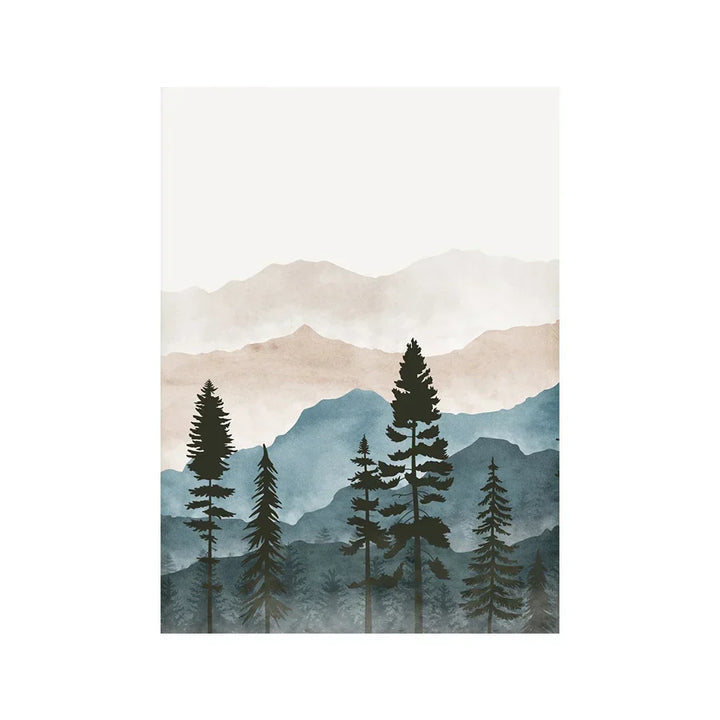 Wald Villmark Fjell Akvarell Veggkunst Fine Art Lerrettrykk Nordiske Landskapsbilder Plakat for Bolig Kunst Dekor | Skanto