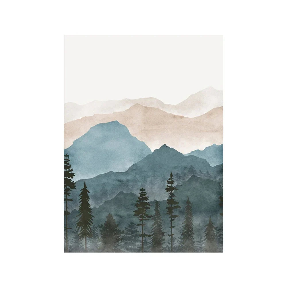 Wald Villmark Fjell Akvarell Veggkunst Fine Art Lerrettrykk Nordiske Landskapsbilder Plakat for Bolig Kunst Dekor | Skanto