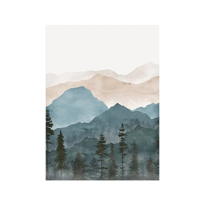 Wald Villmark Fjell Akvarell Veggkunst Fine Art Lerrettrykk Nordiske Landskapsbilder Plakat for Bolig Kunst Dekor | Skanto