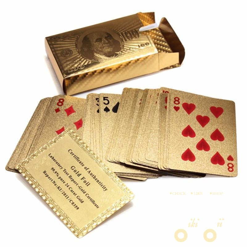 24K forgylt spillekort med tre - Style Box