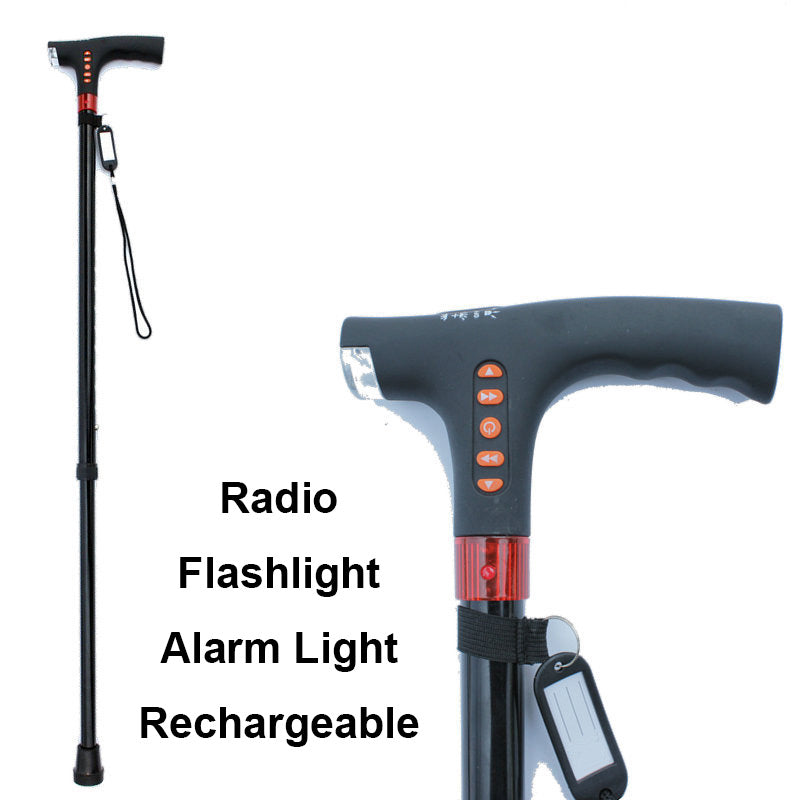 Skanto | Smart Gåstokk for Eldre med LED Lys, Radio & Nødalarm – Justerbar & Lettvekt