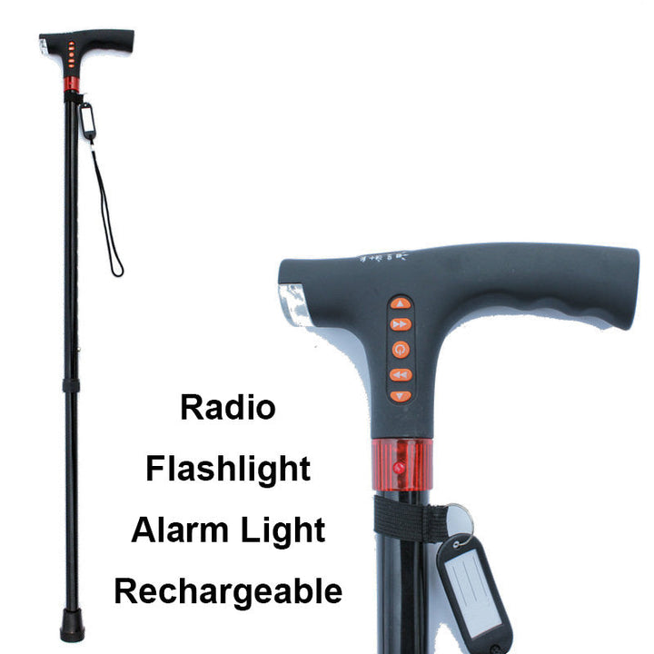Skanto | Smart Gåstokk for Eldre med LED Lys, Radio & Nødalarm – Justerbar & Lettvekt