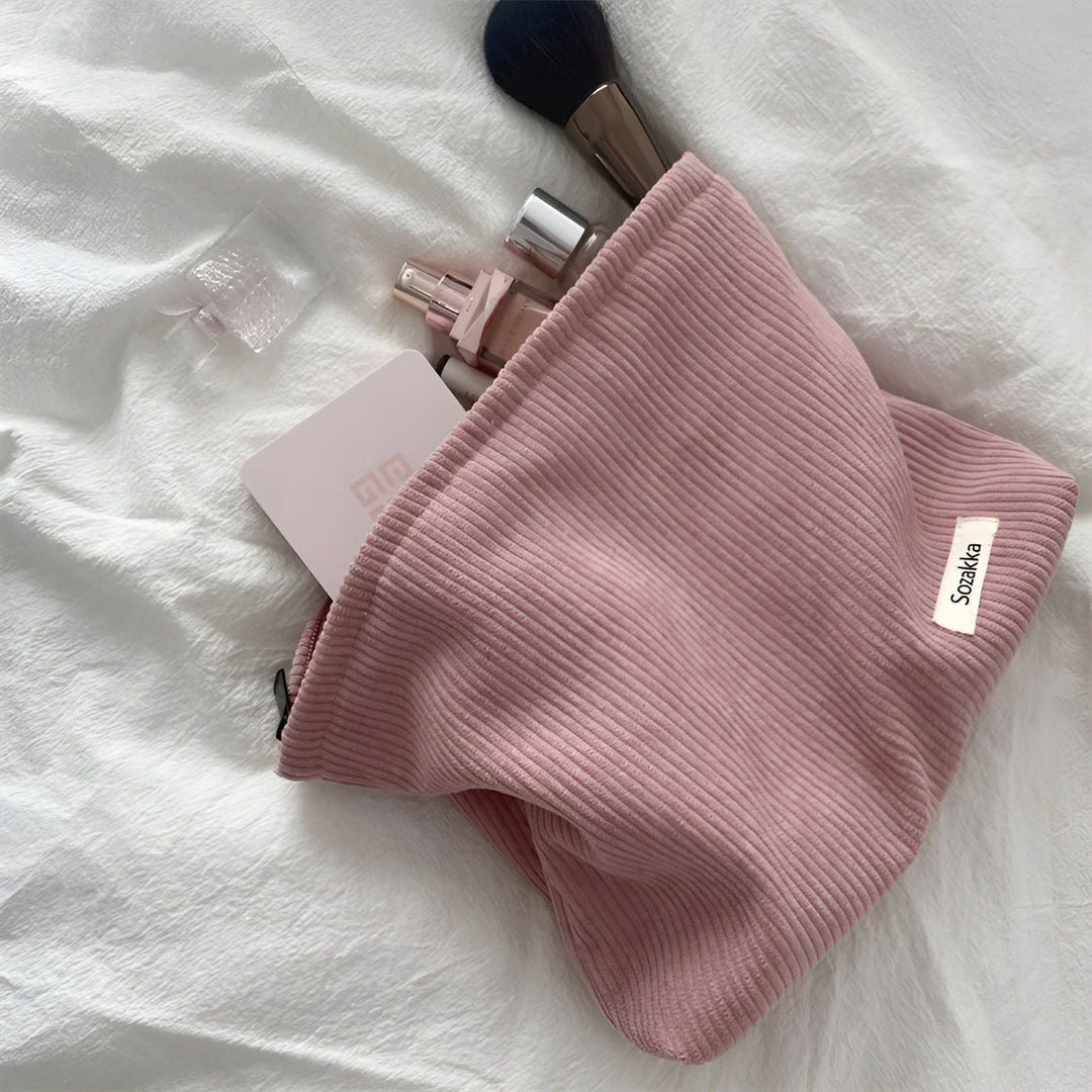 CorduroyGlam Bag - Cord Romslig Organiseringsveske for Kosmetikk | Skanto