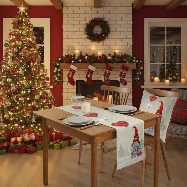 Skanto | Festiv linned table runner med snøflak alver