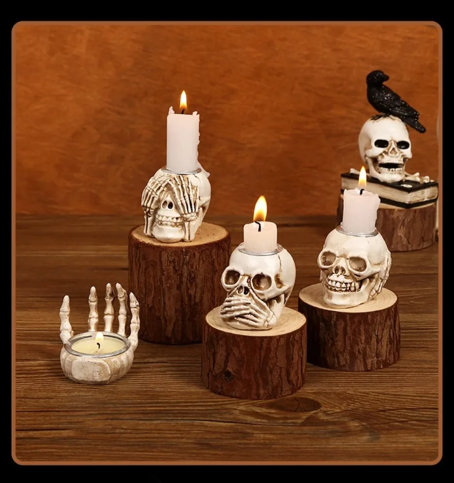 Skanto | GothicGlow 3pc Halloween Hodeskalle Lysestake Sett