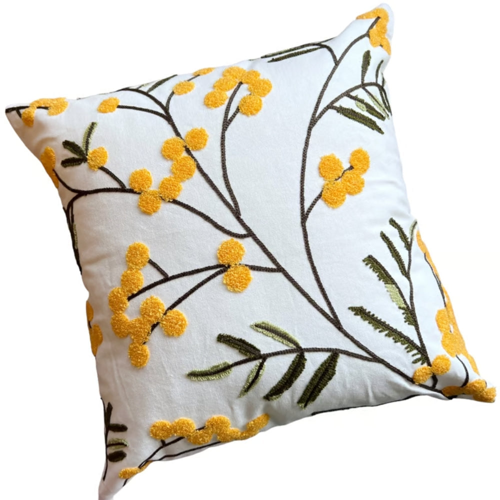 Skanto | Gul Blomst & Blader Broderi Putetrekk