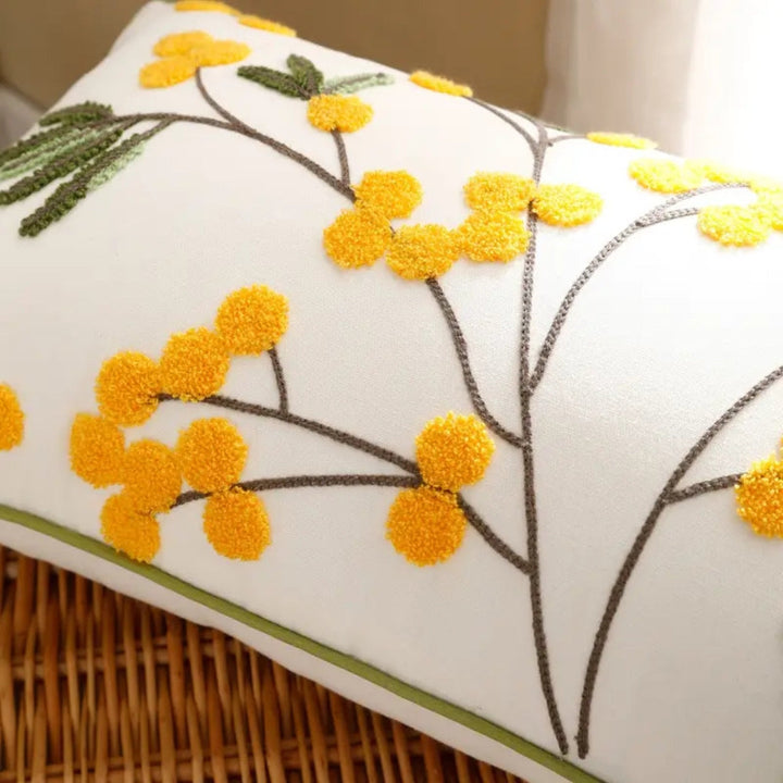 Skanto | Gul Blomst & Blader Broderi Putetrekk