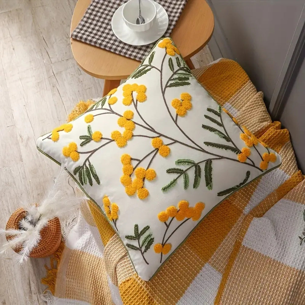 Skanto | Gul Blomst & Blader Broderi Putetrekk