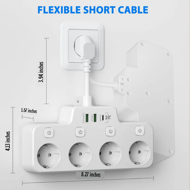 Skanto | Veggmontert strømskinne med uavhengig bryter 2 USB A og 1 USB C