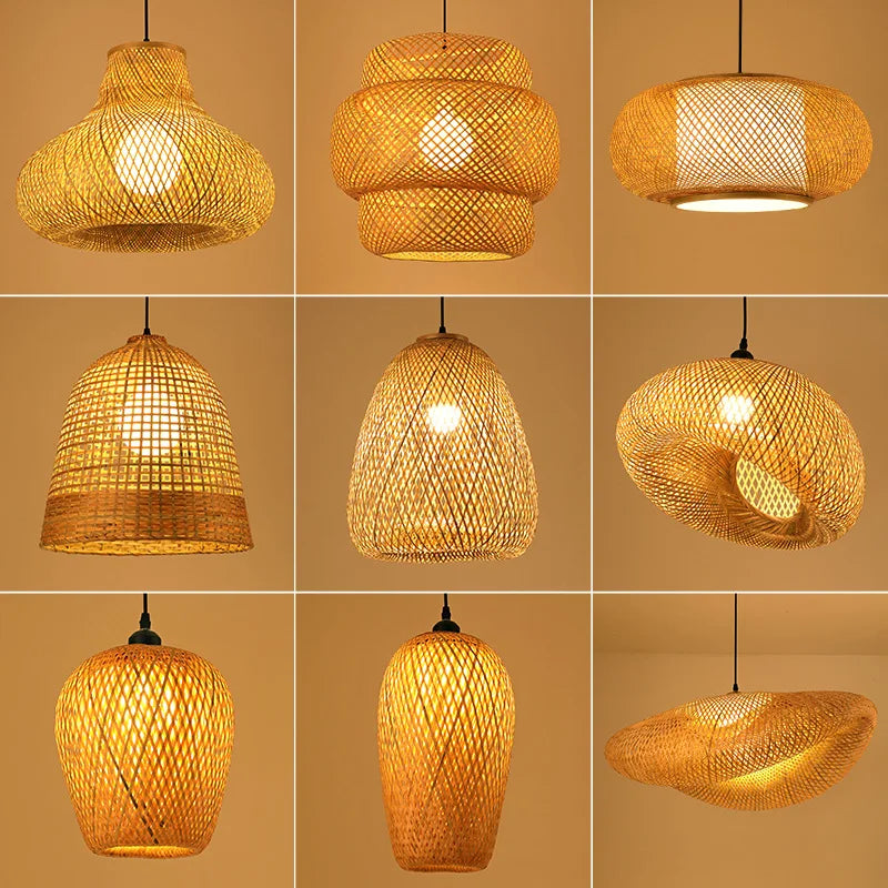 Rattan Kronelys | Håndlagd Boho Pendellampe for Stue & Stue | Skanto