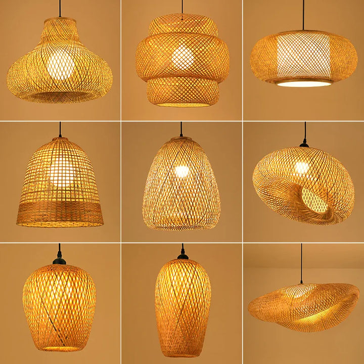 Rattan Kronelys | Håndlagd Boho Pendellampe for Stue & Stue | Skanto