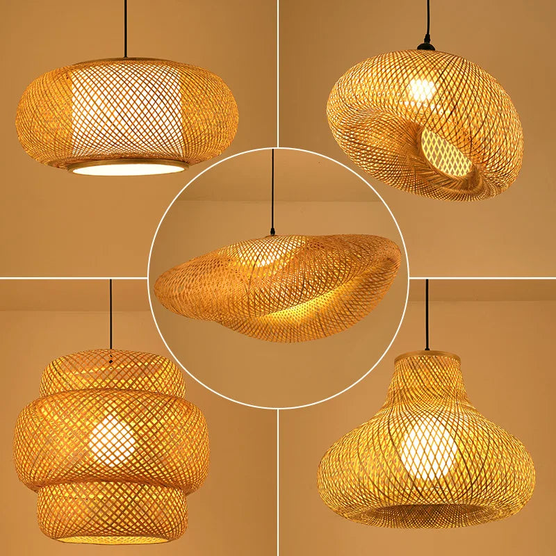 Rattan Kronelys | Håndlagd Boho Pendellampe for Stue & Stue | Skanto