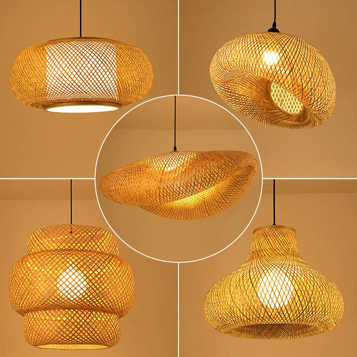 Rattan Kronelys | Håndlagd Boho Pendellampe for Stue & Stue | Skanto
