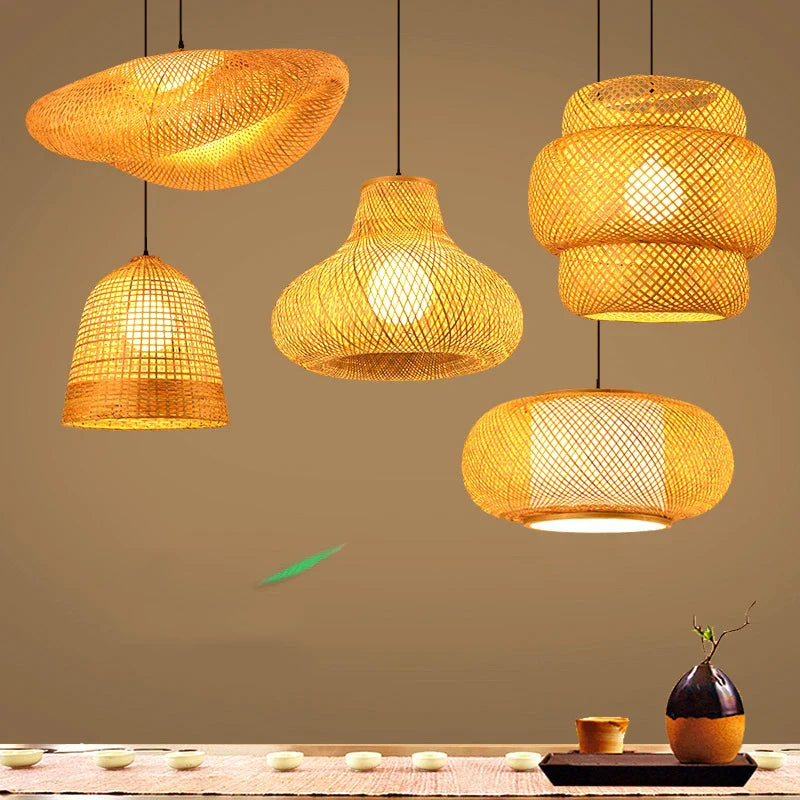 Rattan Kronelys | Håndlagd Boho Pendellampe for Stue & Stue | Skanto