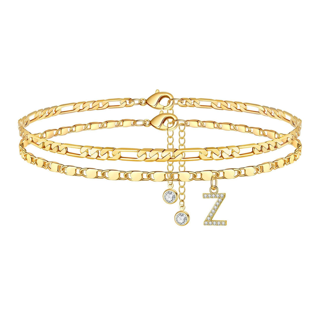 Skanto | 2pc 14k Diamant Bokstav Initial Ankelarmbånd