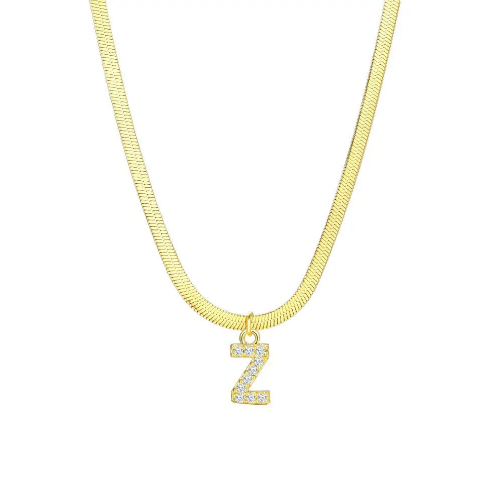 Skanto | Delikat Diamant Bokstav Initial Herringbone Halskjede