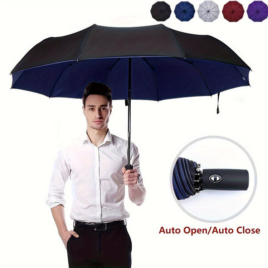 Norvo | Vindtetts reiseregns umbrellas - Robust 10-ribs ramme, Automatisk, Ekstra stort sammenleggbart design med UV-beskyttelse, Dobbelt bruk for solfylt og regnfullt vær