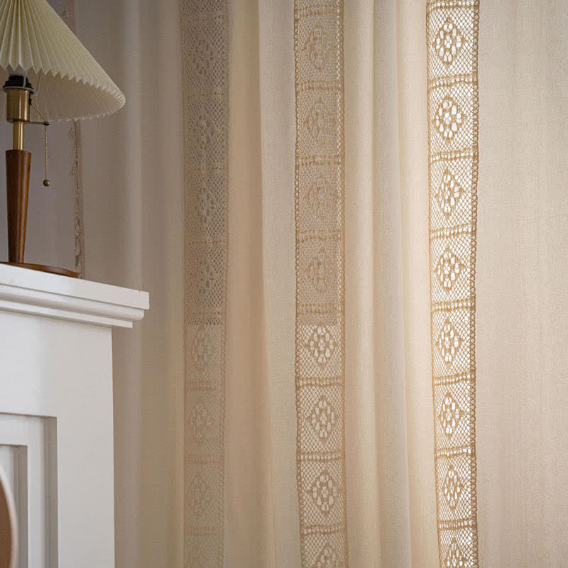 Beige Splicing Hollow-Out Lysfiltrerende Gardinsett | Skanto