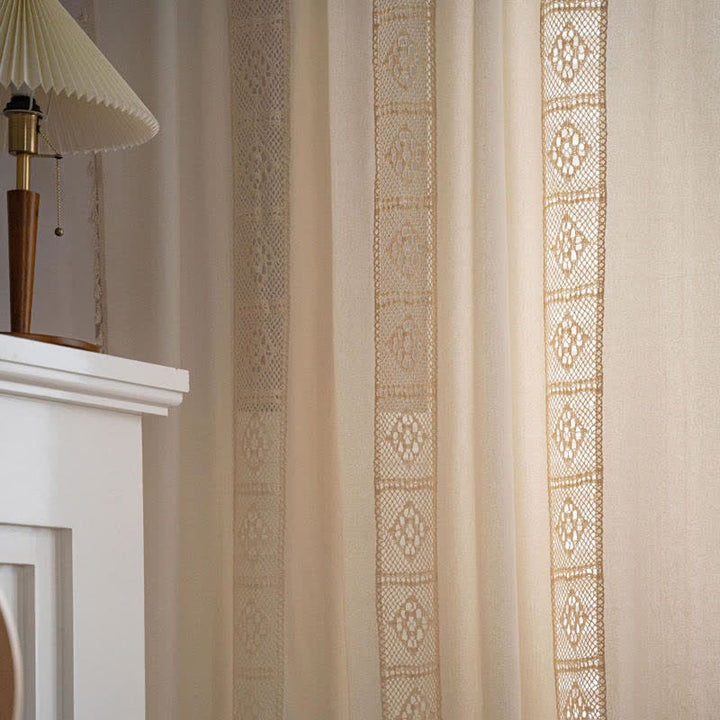 Beige Splicing Hollow-Out Lysfiltrerende Gardinsett | Skanto