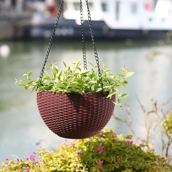 Skanto | Vevd hengende kurv for planter med kjede – Ideell for balkong og hage