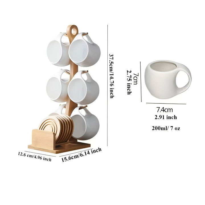 Keramisk kaffekrussett med tallerken og stativ – Stilig og dekorativt | Perfekt for kafeer og hjem