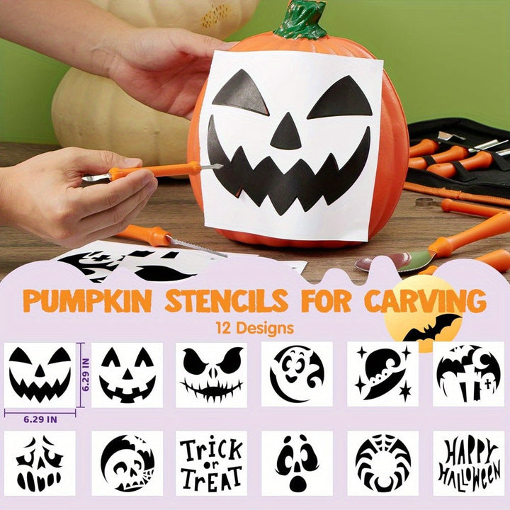 Skanto | Halloween Pumpkin Carving Kit med maler | Enkle uthulede gresskar gjenbrukbare verktøy