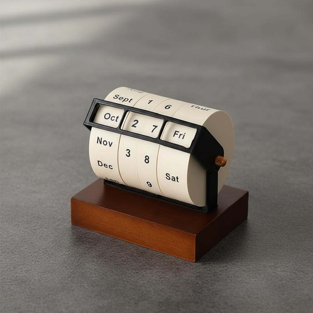 Skanto | Mid-Century Rotating Wooden Perpetual Desk Calendar