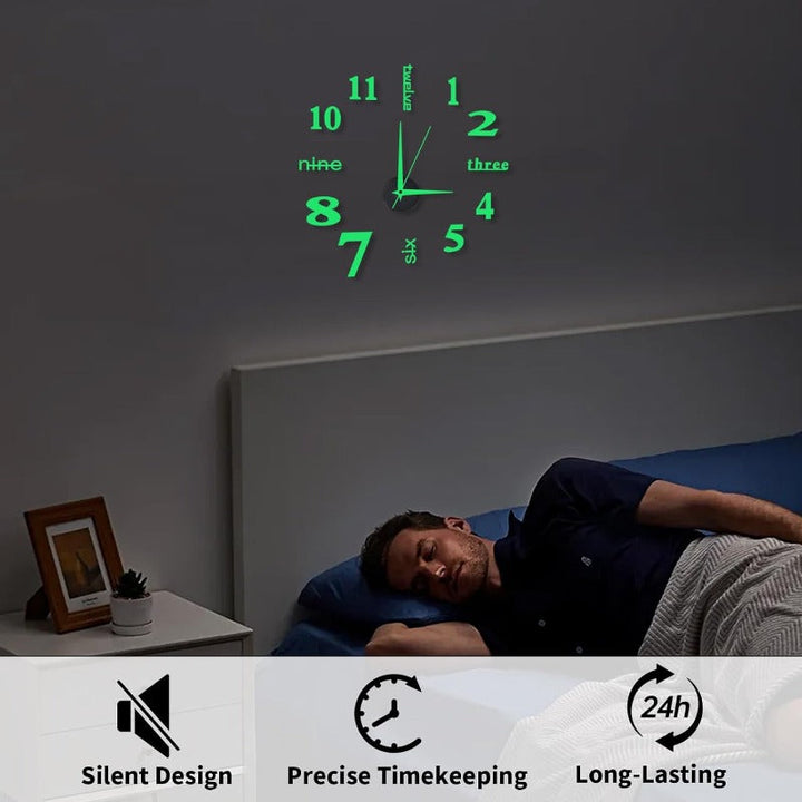 Luminous Uten ramme 3D veggklokke Skanto