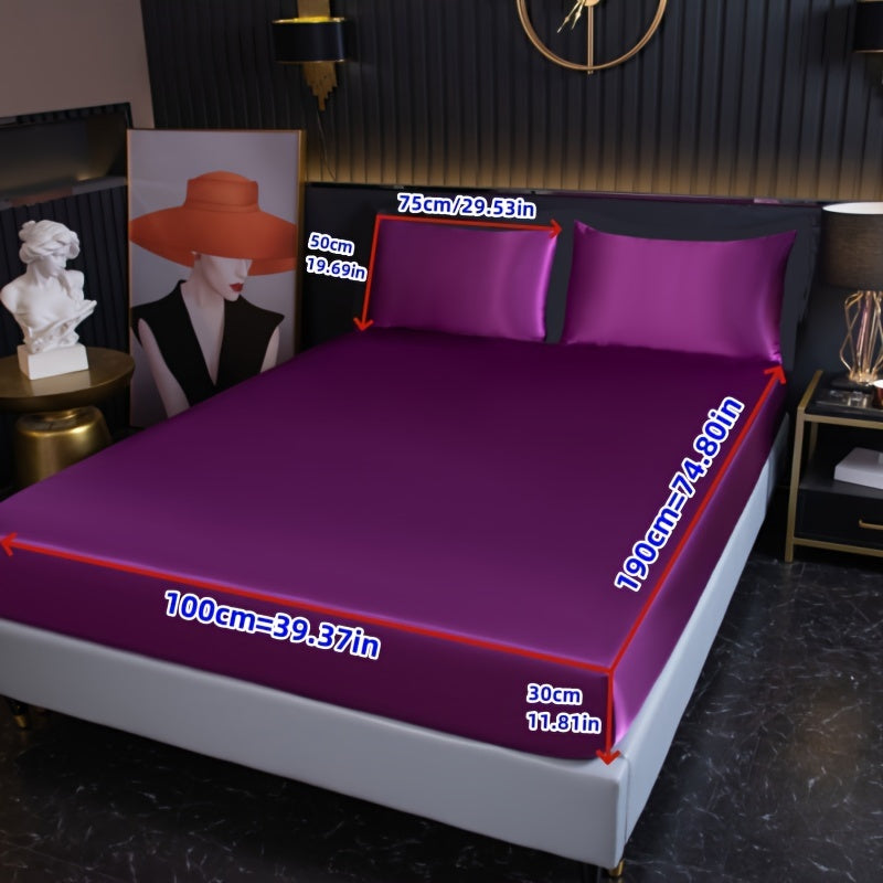Skanto | 3-delt Satin Spannlaken-set – Inkluderer 1 spannlaken og 2 putetrekk (uten kjerne) – Myk, komfortabel og pustende sengetøy, ensfarget madrasstopp for soverom og gjesterom