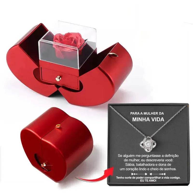 Skanto | Fashion Smykkeboks Rød Eple Julegave Halskjede Evig Rose For Jente Morsdag Valentinsdagen Gaver Med Kunstig Blomst Rose Smykkeboks