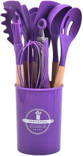 Skanto | Silikon Kjøkkenredskapsett | Nonstick Trygg | Treskaft | Varmeresistent