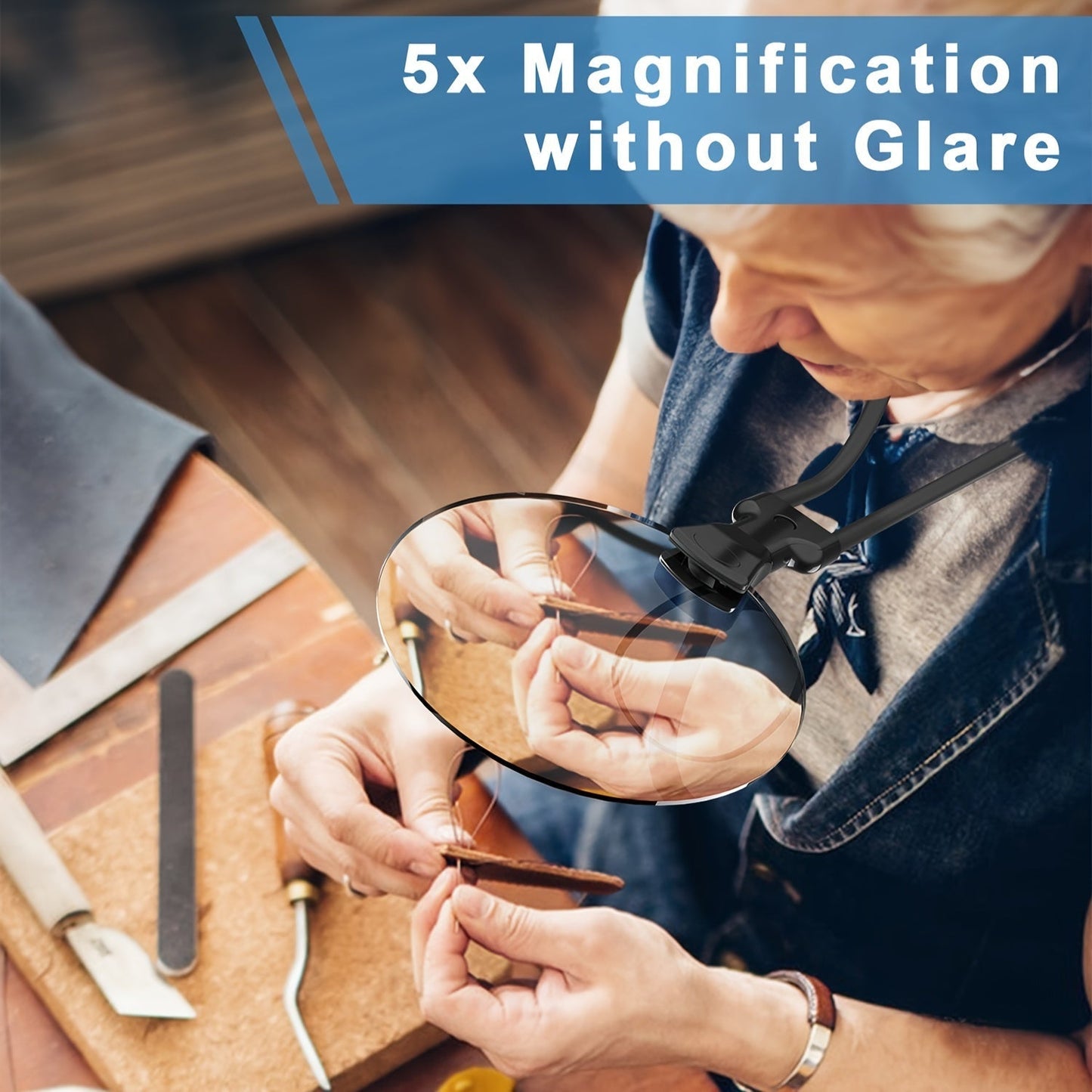 Norvo | 5X forstørrelsesglass Pro – Håndfri justerbar nakkeforstørrer for eldre og synshemmede – Perfekt for lesing, sying, håndverk og inspeksjon