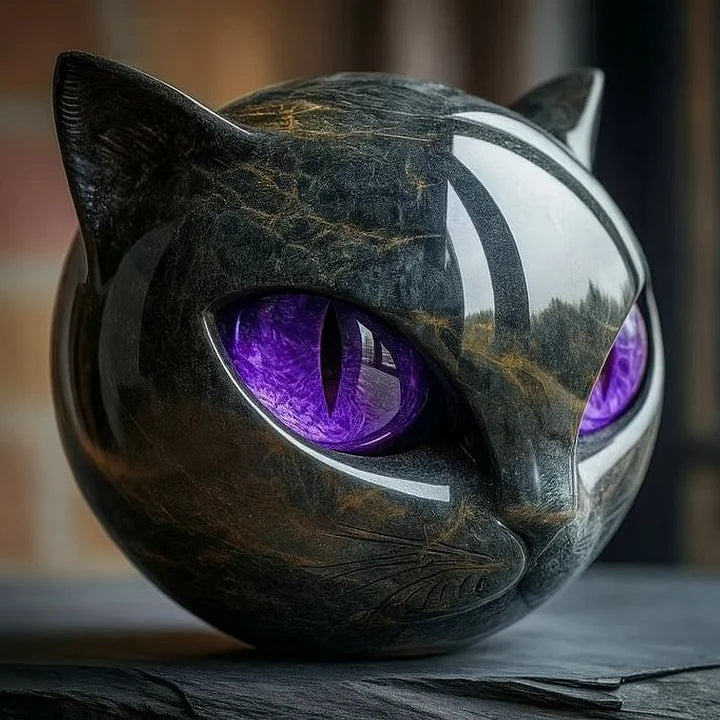 Skanto | NoirCat Skulptur – Svart Katthode med Hypnotiske Øyne