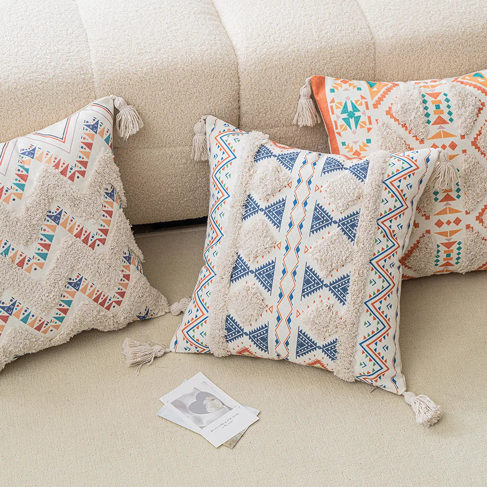 Skanto | Boho Geometrisk Tuftet Putetrekk – Dekorativt Putetrekk for Hjem og Sofa