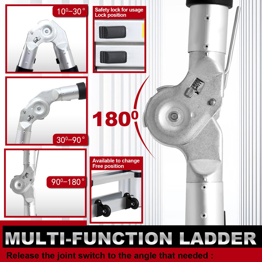 5M Aluminium Teleskopstiger Foldestiger med Hjul og Triangel Stabiliserer | Skanto