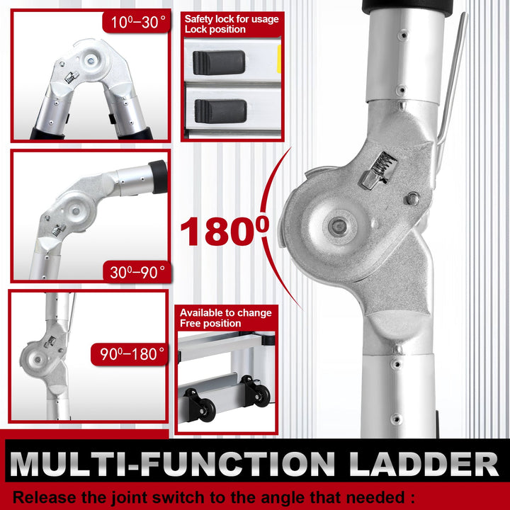5M Aluminium Teleskopstiger Foldestiger med Hjul og Triangel Stabiliserer | Skanto