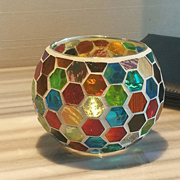 Europeisk Retro Glass Mosaick Te-lysestake