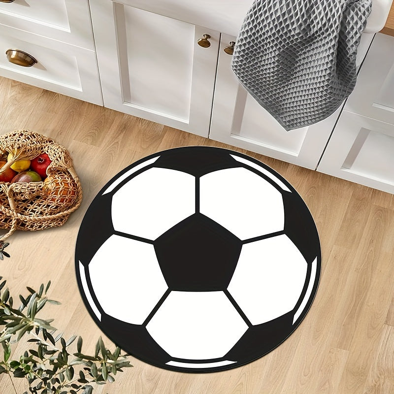 Rund fotballteppe med halkefri bakgrunn – Sporty teppe for barnerom og stue | Skanto
