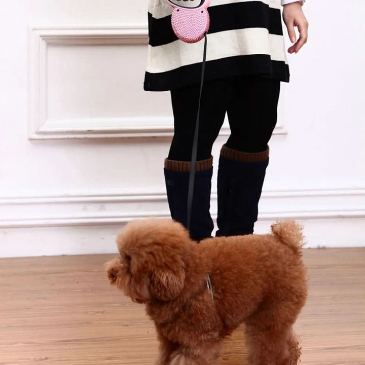 Skanto | CHIC CANIN BNDLE – Glitrende hundeleie med rhinestones & retractable for små hunder & katter