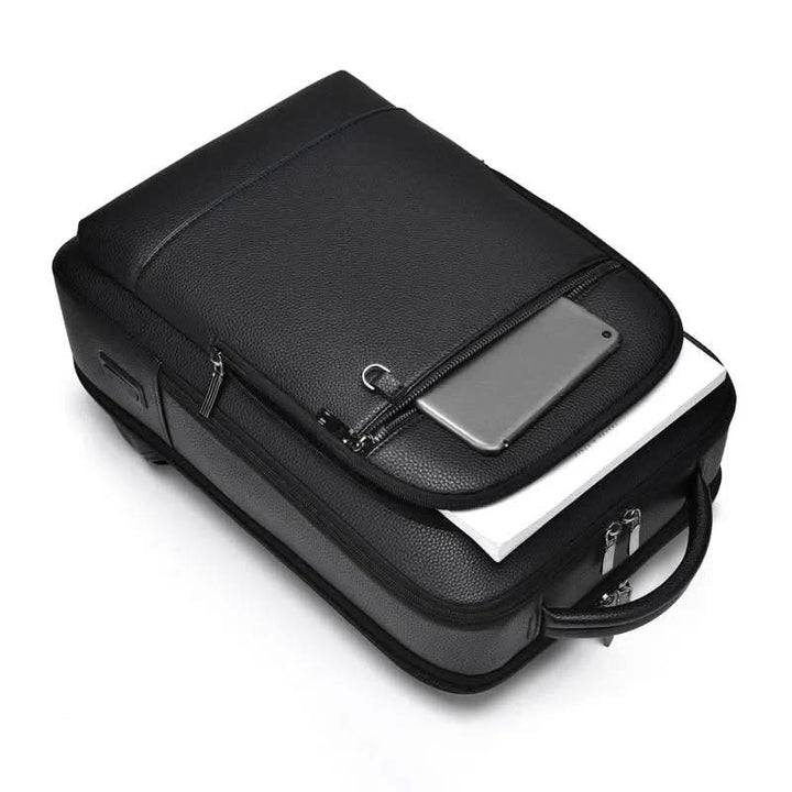 Eleganter Lederrucksack for Damen og Herren med USB-anschluss for laptop og täglichen bruk, 15,6 Zoll, schwarz