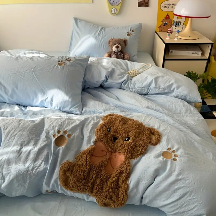 Teddy Bear Sengetøy Sett – Ultra Myk og Kosevennlig | Med dynetrekk, laken og 2 putetrekk | Skanto