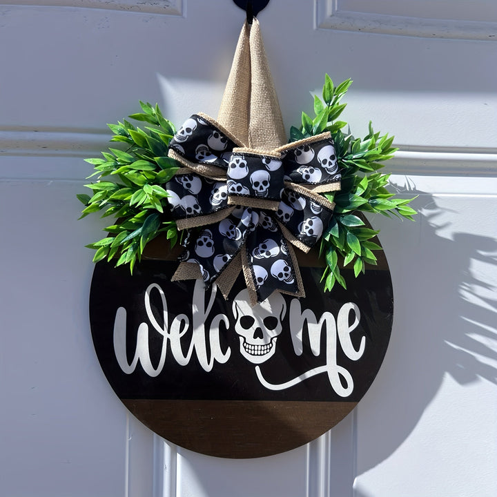 Skanto | Halloween Spooky Skull Front Door Wreath | Rustikk Velkomstskilt