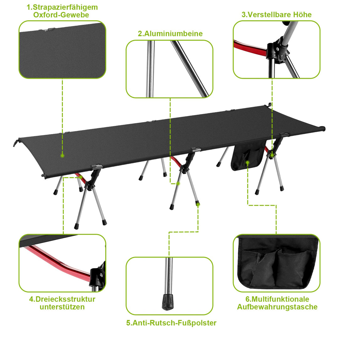 Folding Bed Black Camping Bed Høydejusterbar | Skanto