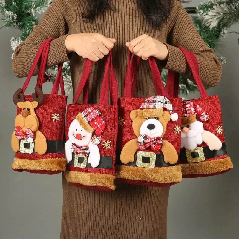 Norvo | Jul Candy Gave Tote Bag For Kids Morsom Kreativ Julenisse Elg Snømann Bjørn Handbag Liten Juletre Dekorasjon Poser